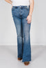 Judy Blue Mid - Rise Tummy Control Vintage Wash Cut Hem Flares - Whiskey Skies - JUDY BLUE