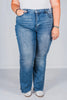 Judy Blue Mid - Rise Tummy Control Vintage Wash Cut Hem Flares - Whiskey Skies - JUDY BLUE