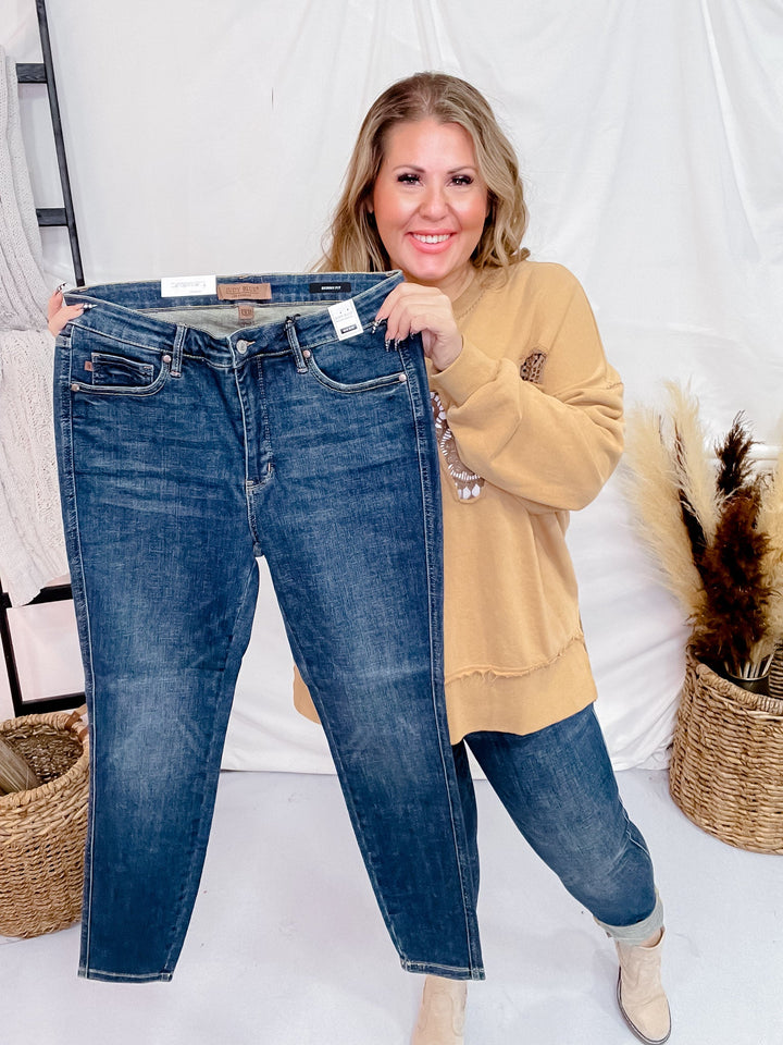 Judy Blue Full Size Mid Rise Slim Bootcut Tummy Control Release Hem Jeans Plus Size main image 1