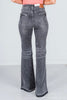 Judy Blue Mid - Rise Tummy Control Washed Gray Release Hem Flares - Whiskey Skies - JUDY BLUE