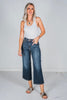 Judy Blue Mid Rise Tummy Control Wide Leg Crops - Whiskey Skies - JUDY BLUE