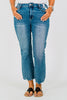 Judy Blue Mid - Rise Vintage Wash Distressed Hem Kick Flare Jeans - Whiskey Skies - JUDY BLUE