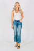Judy Blue Mid - Rise Vintage Wash Distressed Hem Kick Flare Jeans - Whiskey Skies - JUDY BLUE