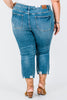 Judy Blue Mid - Rise Vintage Wash Distressed Hem Kick Flare Jeans - Whiskey Skies - JUDY BLUE