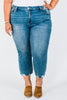 Judy Blue Mid - Rise Vintage Wash Distressed Hem Kick Flare Jeans - Whiskey Skies - JUDY BLUE