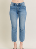 Judy Blue Mid - Rise Vintage Wash Distressed Hem Kick Flare Jeans - Whiskey Skies - JUDY BLUE