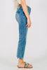 Judy Blue Mid - Rise Vintage Wash Distressed Hem Kick Flare Jeans - Whiskey Skies - JUDY BLUE