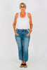 Judy Blue Mid - Rise Vintage Wash Distressed Hem Kick Flare Jeans - Whiskey Skies - JUDY BLUE