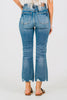 Judy Blue Mid - Rise Vintage Wash Distressed Hem Kick Flare Jeans - Whiskey Skies - JUDY BLUE