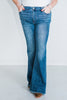 Judy Blue Mid - Rise Vintage Wash Flare Jeans w/ Destroy Fray Hem - Whiskey Skies - JUDY BLUE