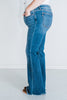 Judy Blue Mid - Rise Vintage Wash Flare Jeans w/ Destroy Fray Hem - Whiskey Skies - JUDY BLUE