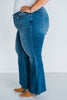 Judy Blue Mid - Rise Vintage Wash Flare Jeans w/ Destroy Fray Hem - Whiskey Skies - JUDY BLUE