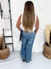 Judy Blue Mid Rise Wide Leg Ankle Jeans W/ Bandana Loop - Whiskey Skies - JUDY BLUE