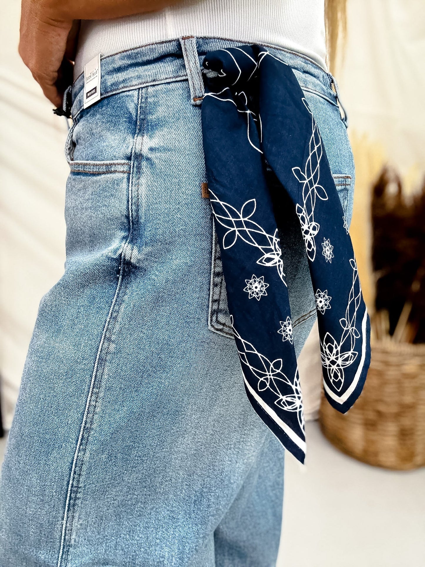 Judy Blue Mid Rise Wide Leg Ankle Jeans W/ Bandana Loop - Whiskey Skies - JUDY BLUE
