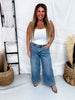 Judy Blue Mid Rise Wide Leg Ankle Jeans W/ Bandana Loop - Whiskey Skies - JUDY BLUE