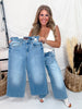 Judy Blue Mid Rise Wide Leg Ankle Length Jeans - Whiskey Skies - JUDY BLUE
