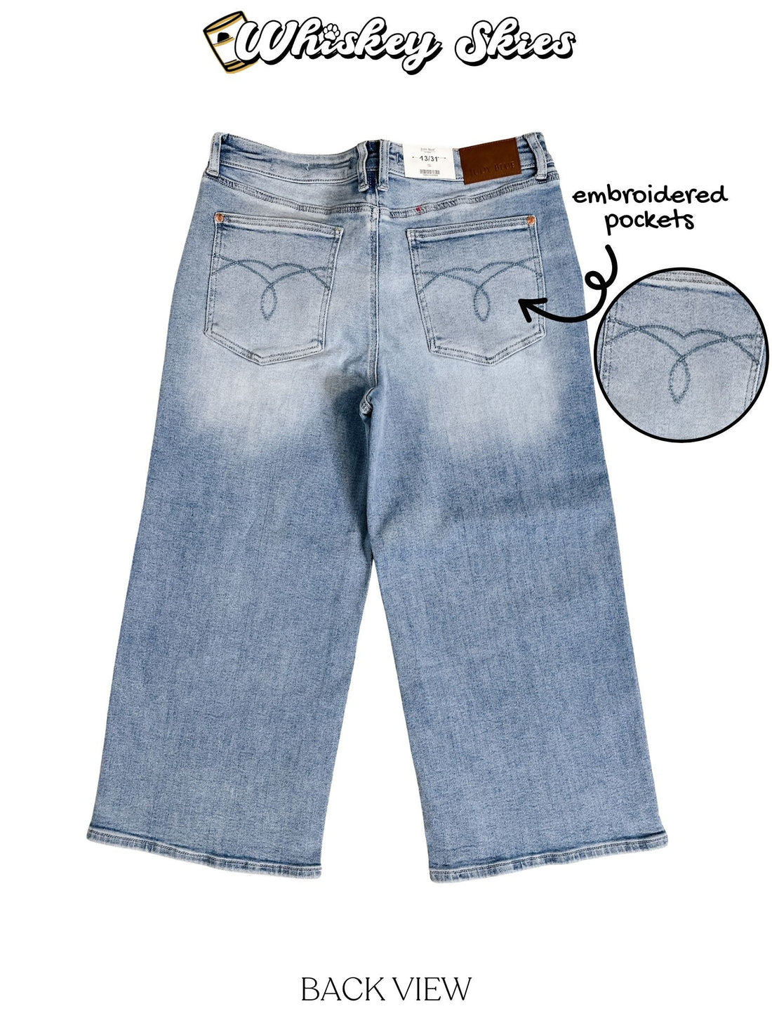 Judy Blue Mid - Rise Wide Leg Crop Vintage Pocket Jeans - Whiskey Skies - JUDY BLUE