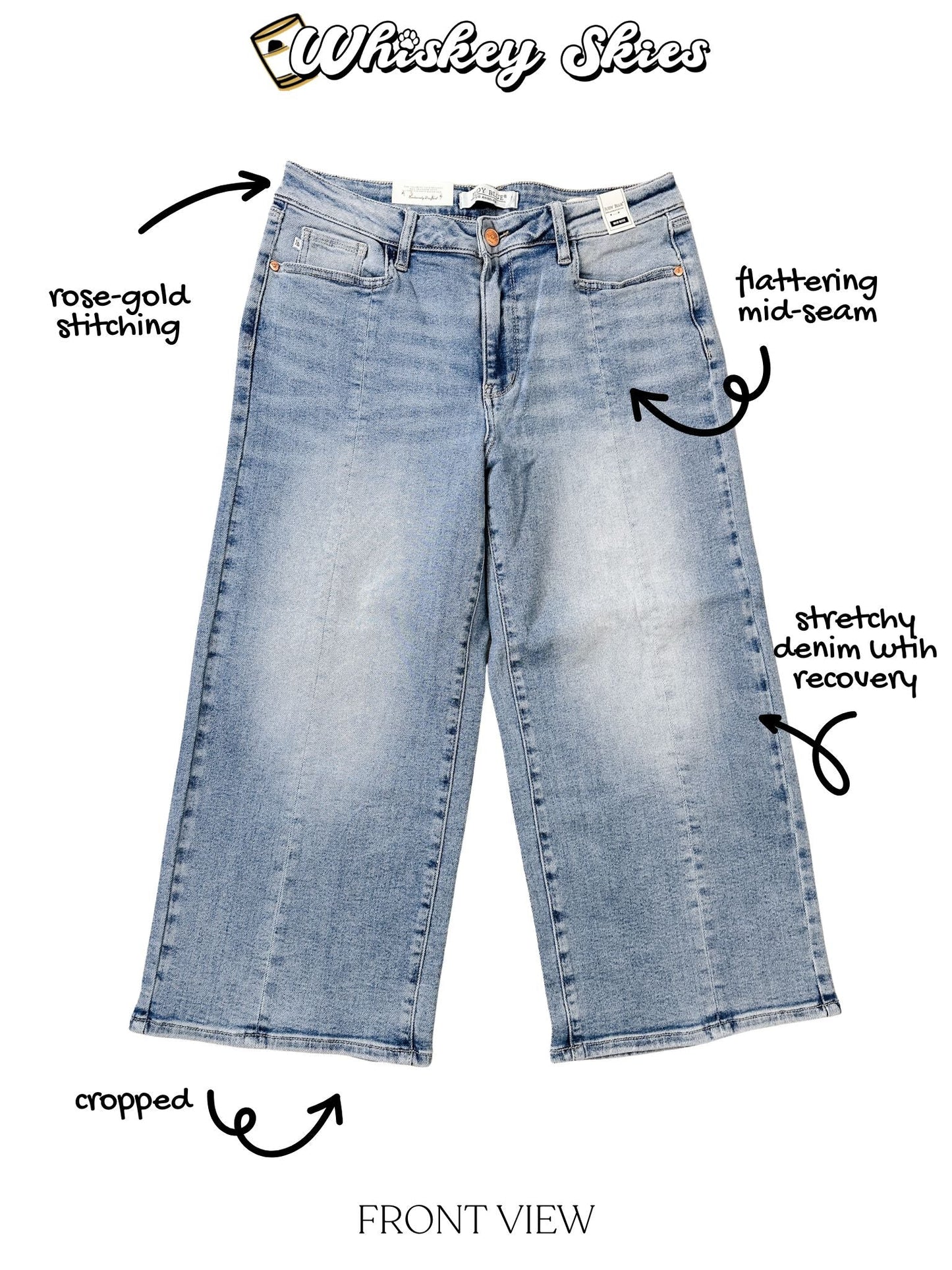 Judy Blue Mid - Rise Wide Leg Crop Vintage Pocket Jeans - Whiskey Skies - JUDY BLUE