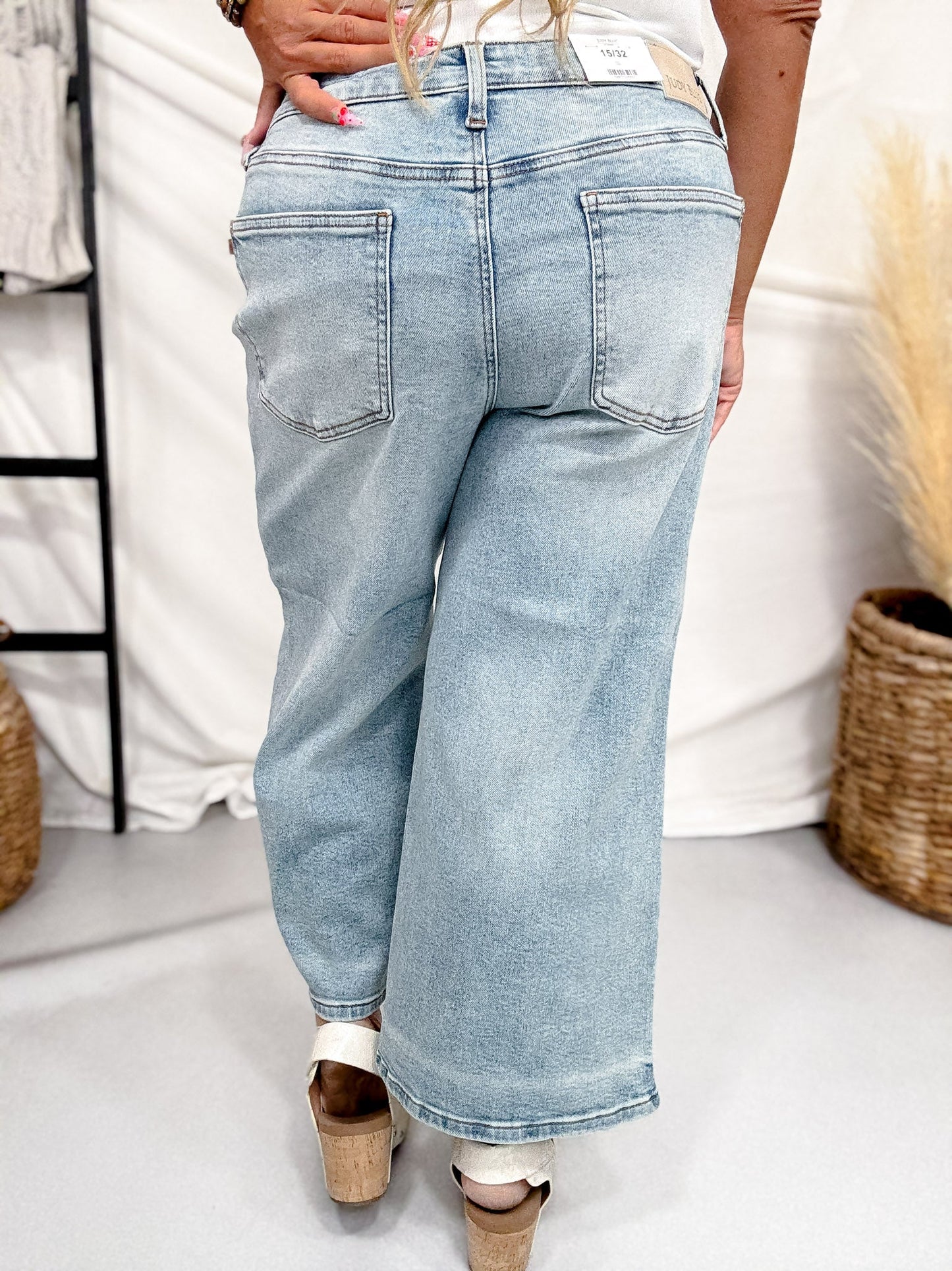 Judy Blue Mid Rise Wide Leg Cropped Jeans - Whiskey Skies - JUDY BLUE