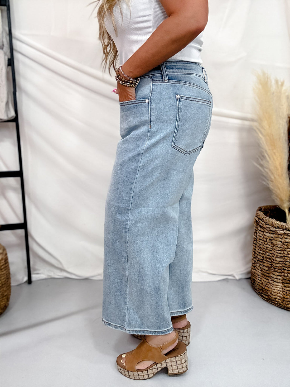 Judy Blue Mid - Rise Wide Leg Cropped Jeans - Whiskey Skies - JUDY BLUE