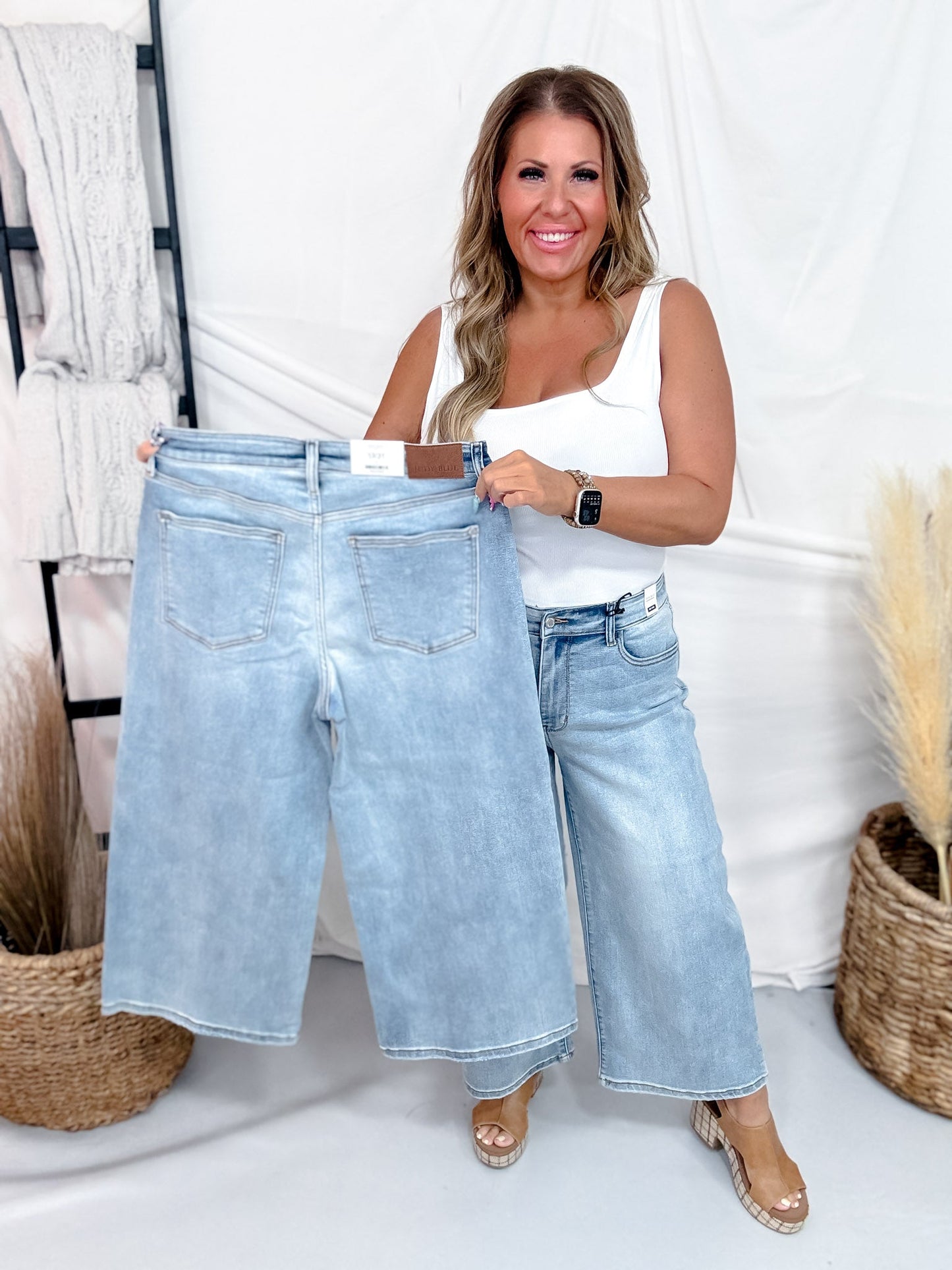 Judy Blue Mid - Rise Wide Leg Cropped Jeans - Whiskey Skies - JUDY BLUE