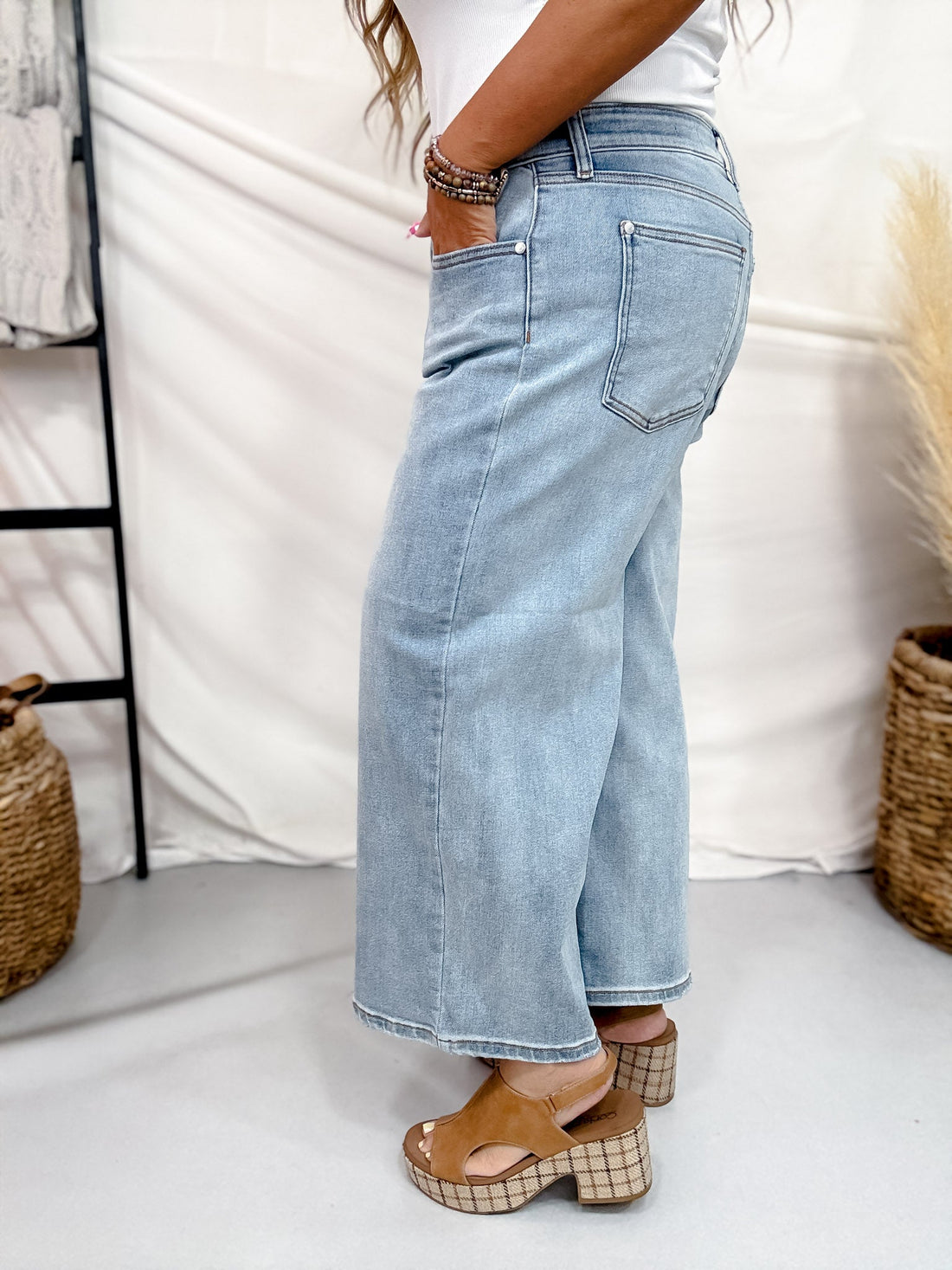 Judy Blue Mid - Rise Wide Leg Cropped Jeans - Whiskey Skies - JUDY BLUE