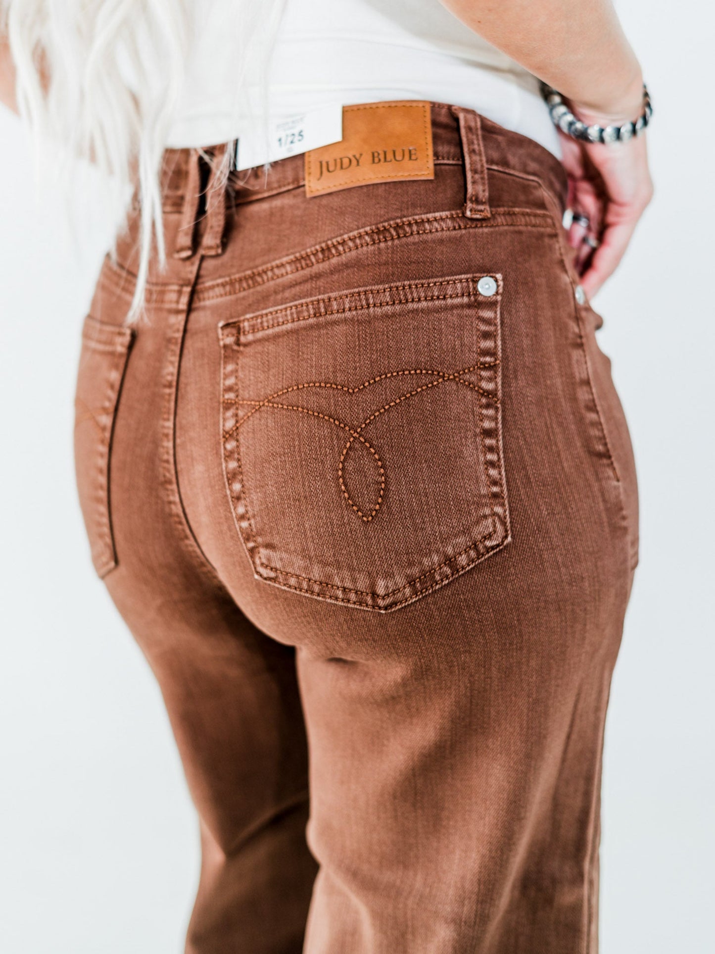 Judy Blue Mid - Rise Wide Leg Cropped Maple Garment Dyed Utility Pocket Jeans - Whiskey Skies - JUDY BLUE