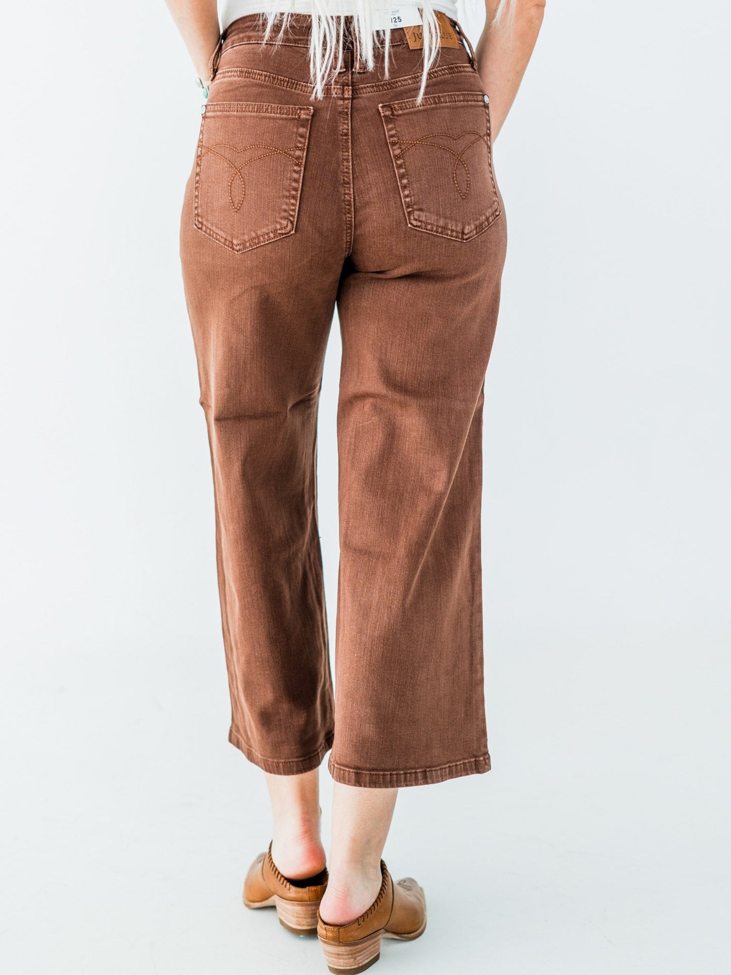 Judy Blue Mid - Rise Wide Leg Cropped Maple Garment Dyed Utility Pocket Jeans - Whiskey Skies - JUDY BLUE
