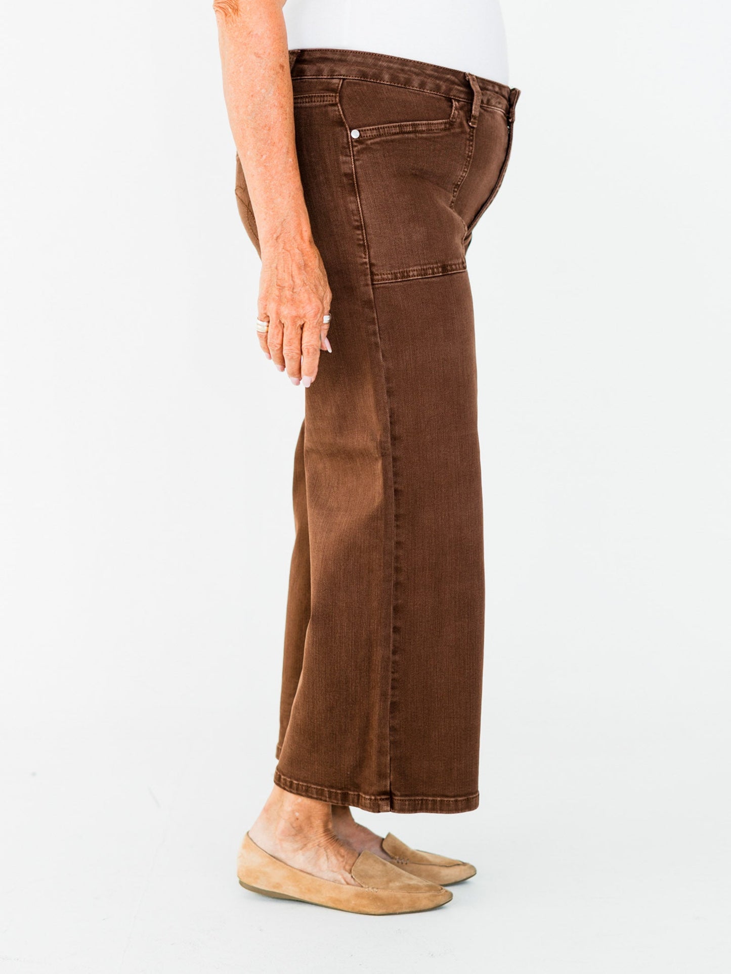 Judy Blue Mid - Rise Wide Leg Cropped Maple Garment Dyed Utility Pocket Jeans - Whiskey Skies - JUDY BLUE