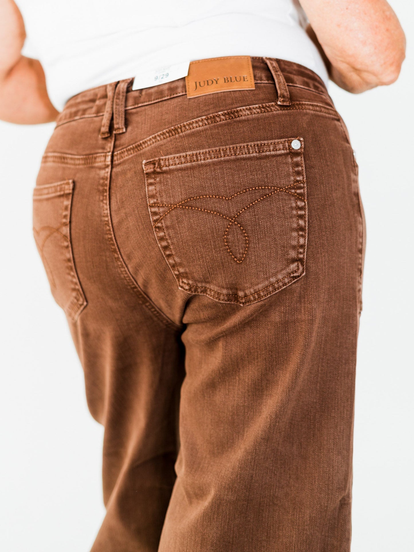 Judy Blue Mid - Rise Wide Leg Cropped Maple Garment Dyed Utility Pocket Jeans - Whiskey Skies - JUDY BLUE