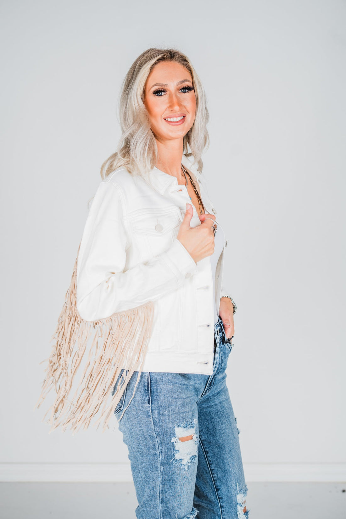 Judy Blue Off White Fringe Jacket - Whiskey Skies - JUDY BLUE