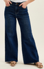 Judy Blue Petite High Waist Retro Wide Leg Jeans W/ Adjustable Waist Tabs - Whiskey Skies - JUDY BLUE