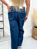 Judy Blue Petite High Waist Retro Wide Leg Jeans W/ Adjustable Waist Tabs - Whiskey Skies - JUDY BLUE