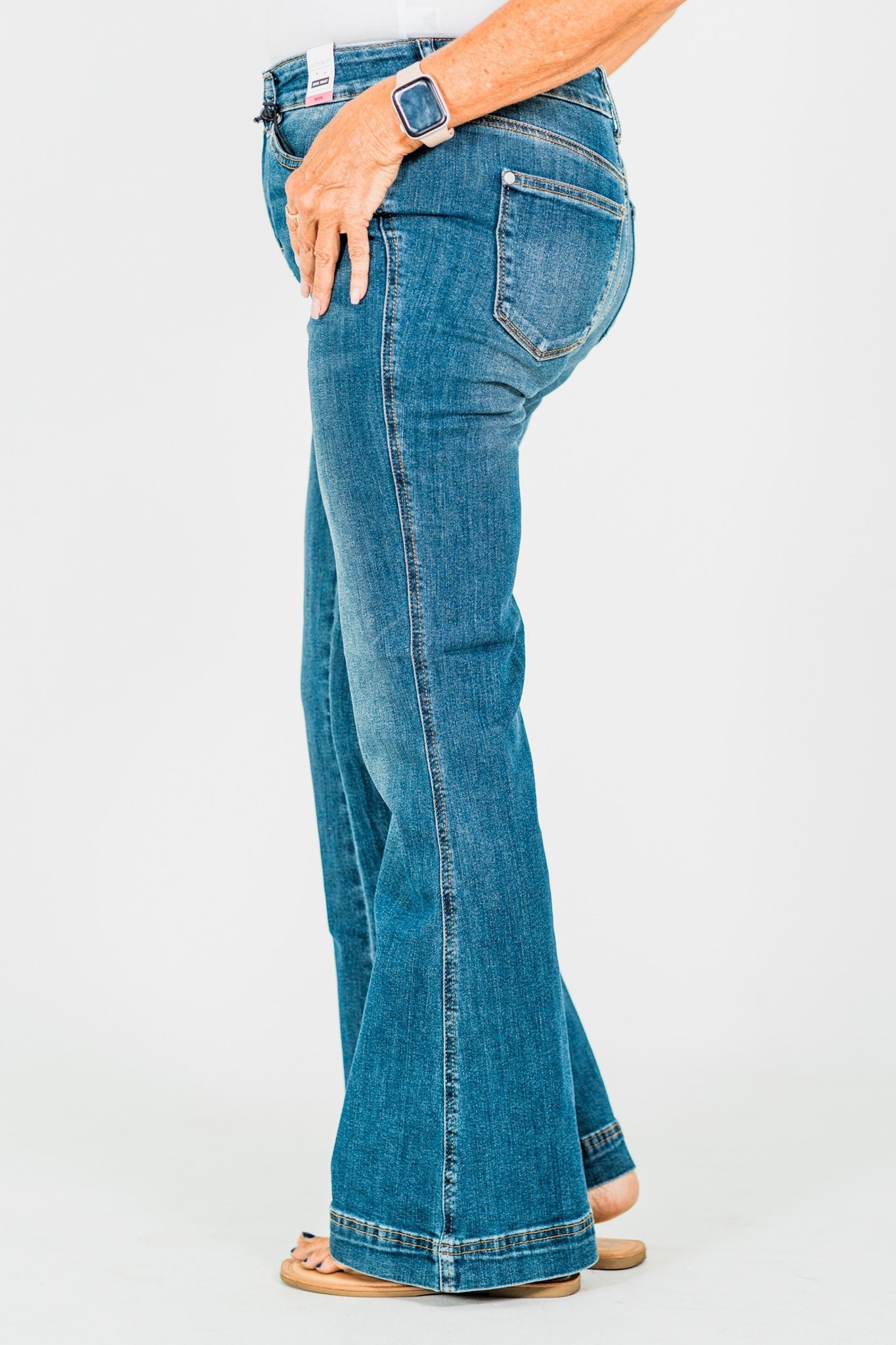 Judy Blue Petite High - Waist Tummy Control Flare Double Button Jeans - Whiskey Skies - JUDY BLUE
