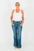 Judy Blue Petite High - Waist Tummy Control Flare Double Button Jeans - Whiskey Skies - JUDY BLUE