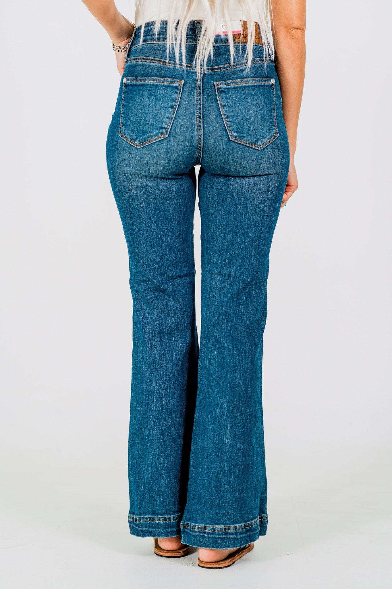 Judy Blue Petite High - Waist Tummy Control Flare Double Button Jeans - Whiskey Skies - JUDY BLUE