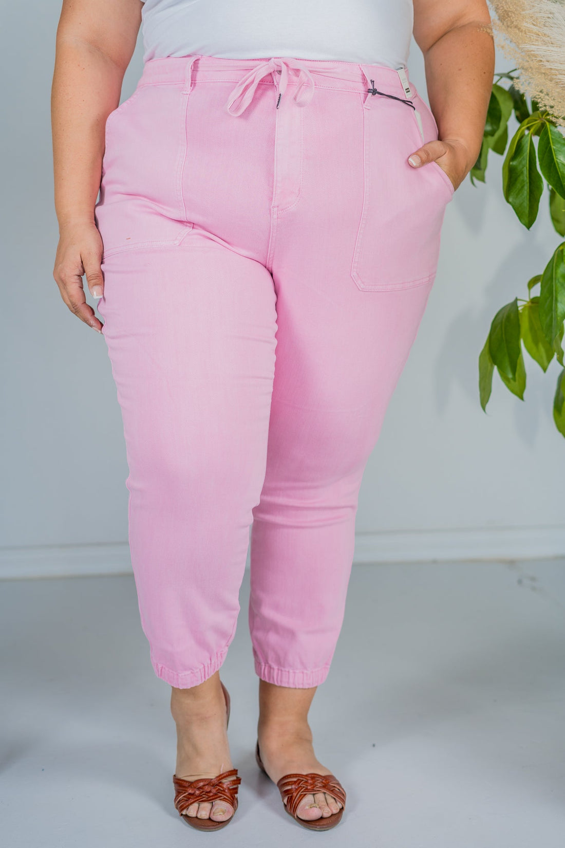 Judy Blue Pink High Waisted Cuffed Joggers - Whiskey Skies - JUDY BLUE