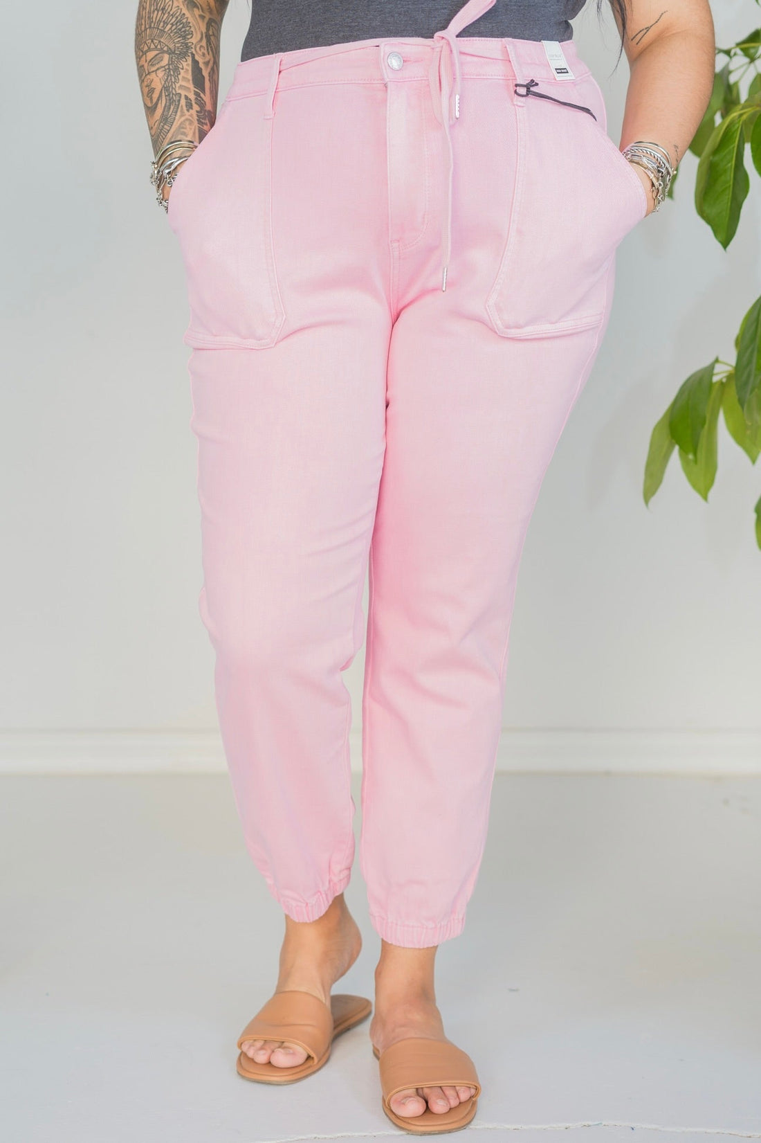 Judy Blue Pink High Waisted Cuffed Joggers - Whiskey Skies - JUDY BLUE