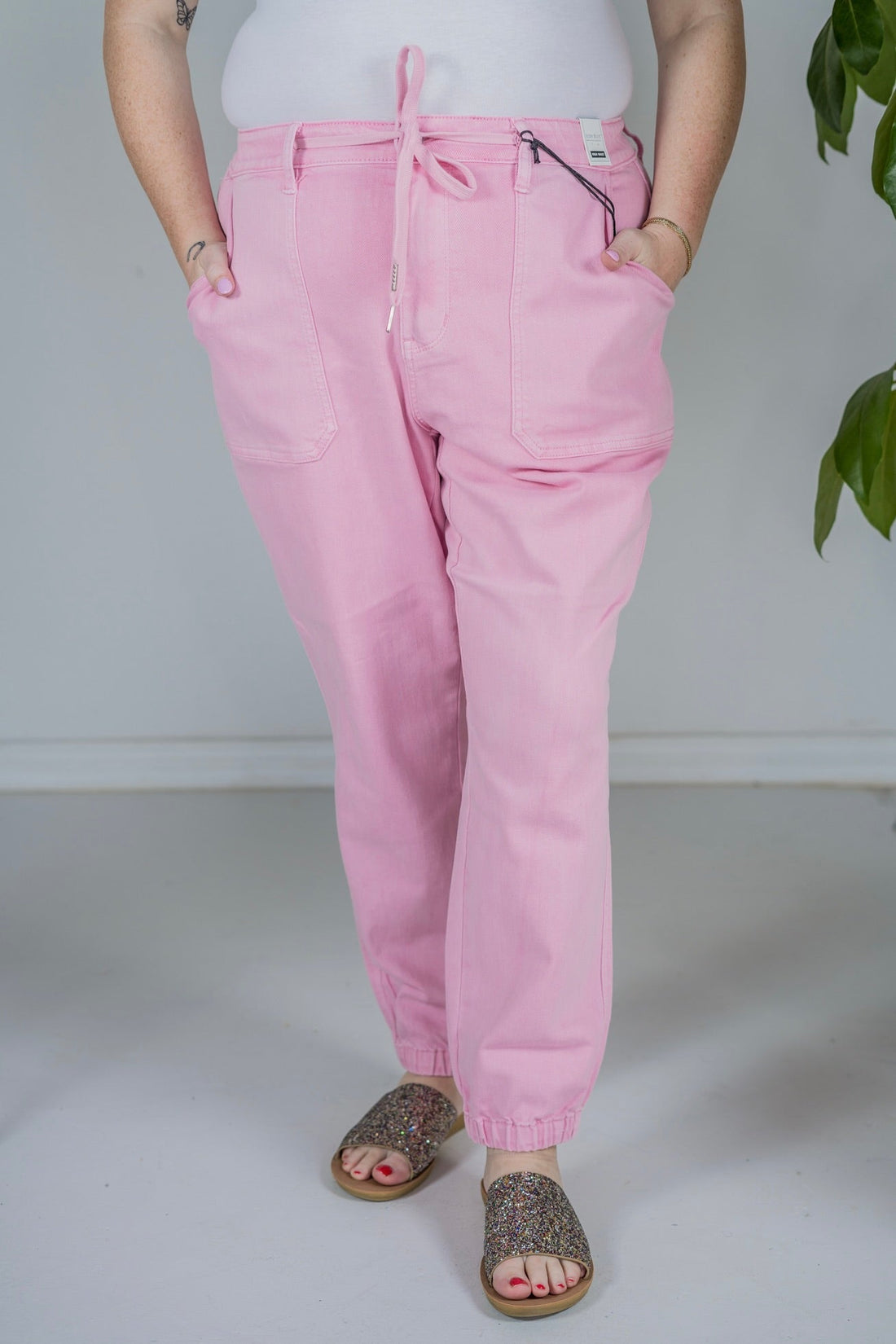 Judy Blue Pink High Waisted Cuffed Joggers - Whiskey Skies - JUDY BLUE