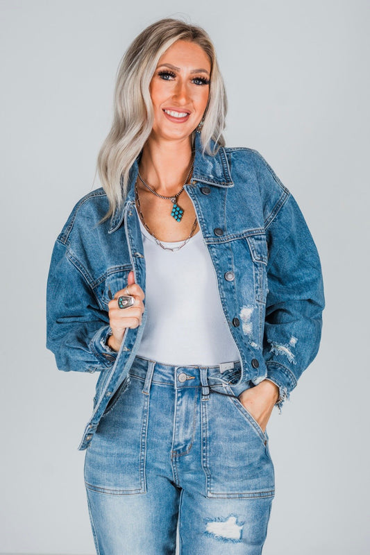 Judy Blue Rainbow Thread Destroy Boyfriend Jacket FINAL SALE - Whiskey Skies - JUDY BLUE