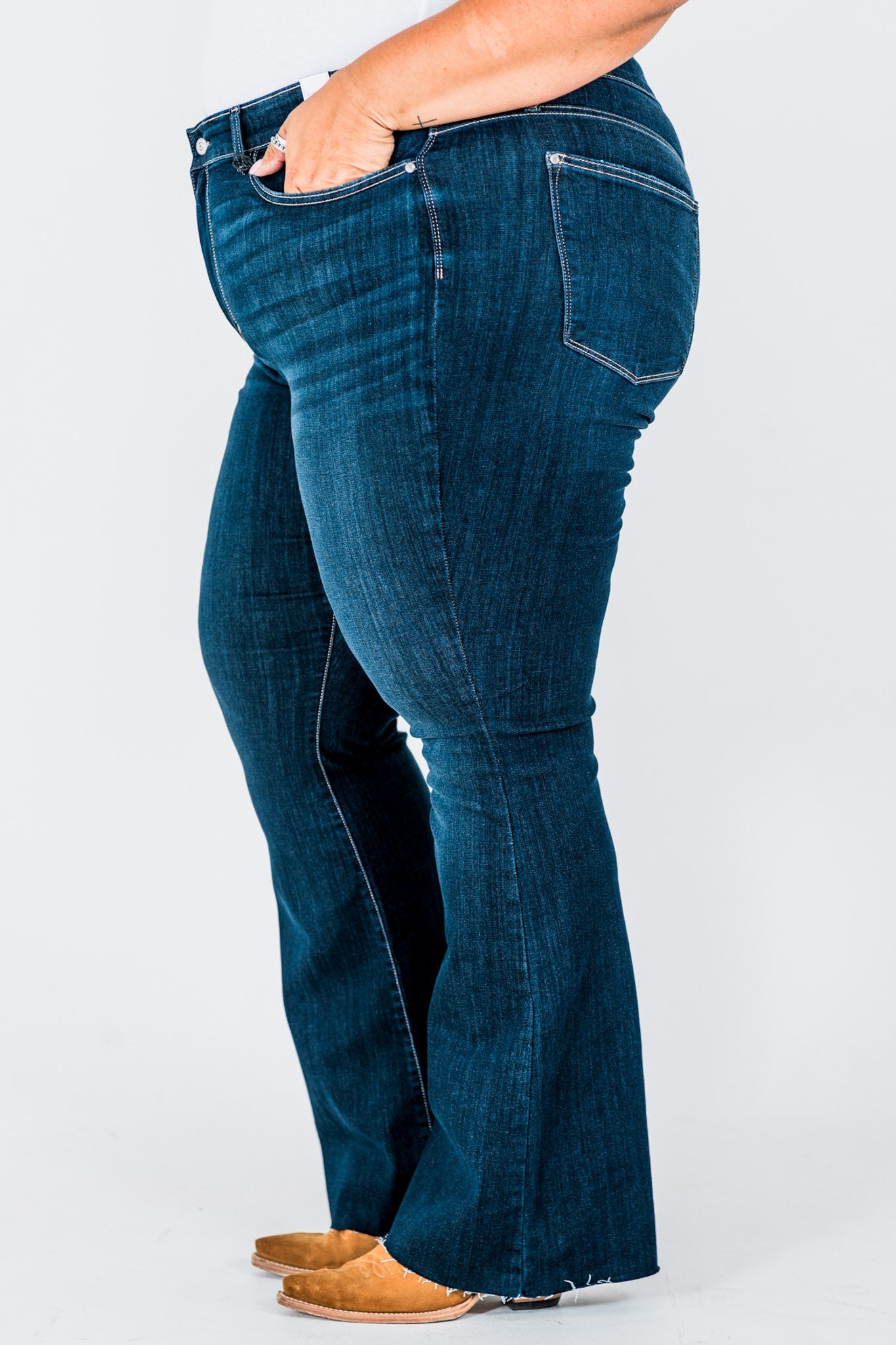 Judy Blue Raw Hem Flare Jeans - Whiskey Skies - JUDY BLUE