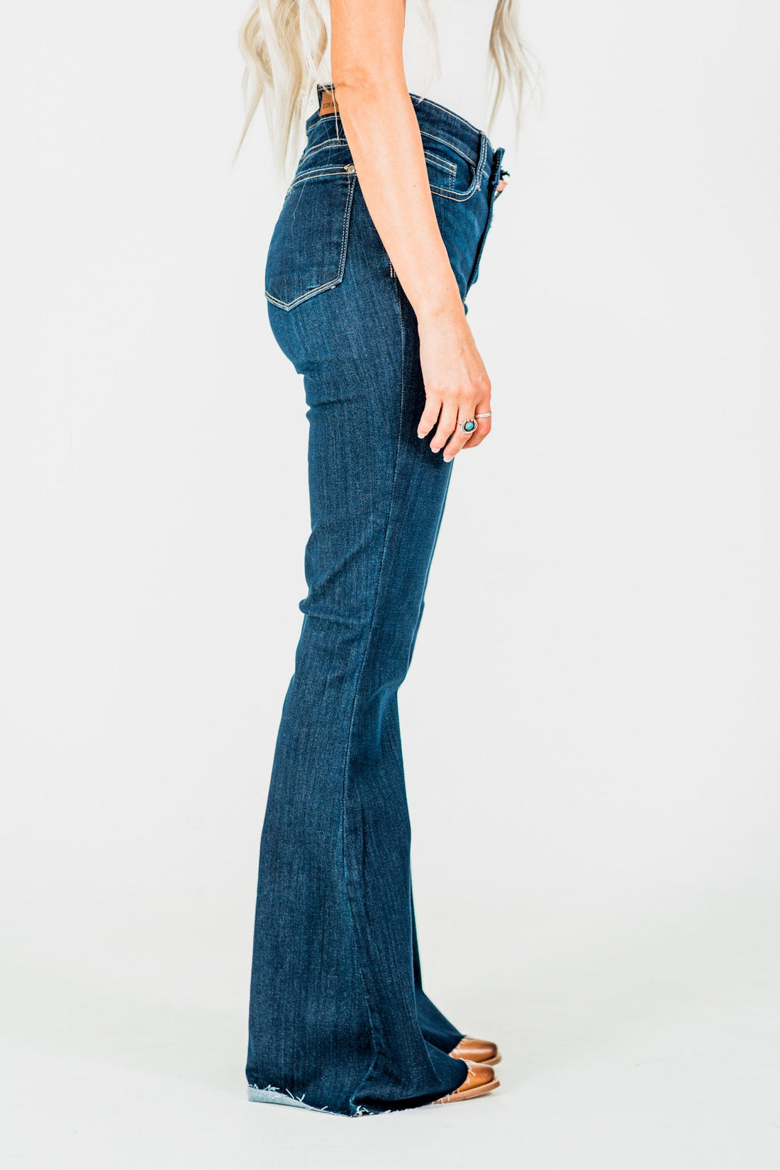 Judy Blue Raw Hem Flare Jeans - Whiskey Skies - JUDY BLUE