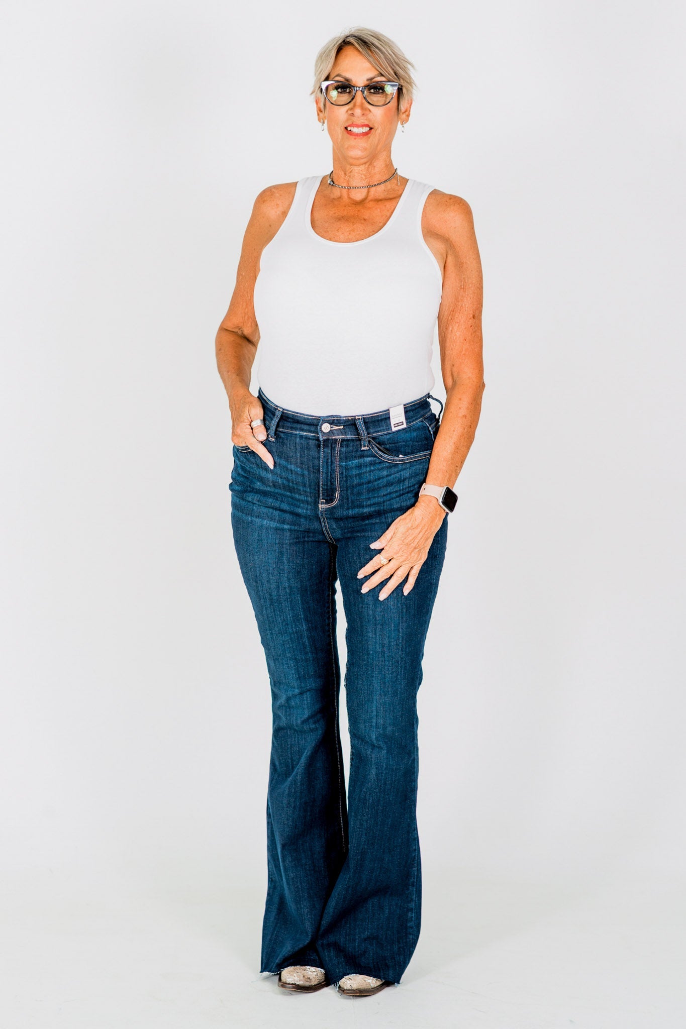Judy Blue Raw Hem Flare Jeans - Whiskey Skies - JUDY BLUE