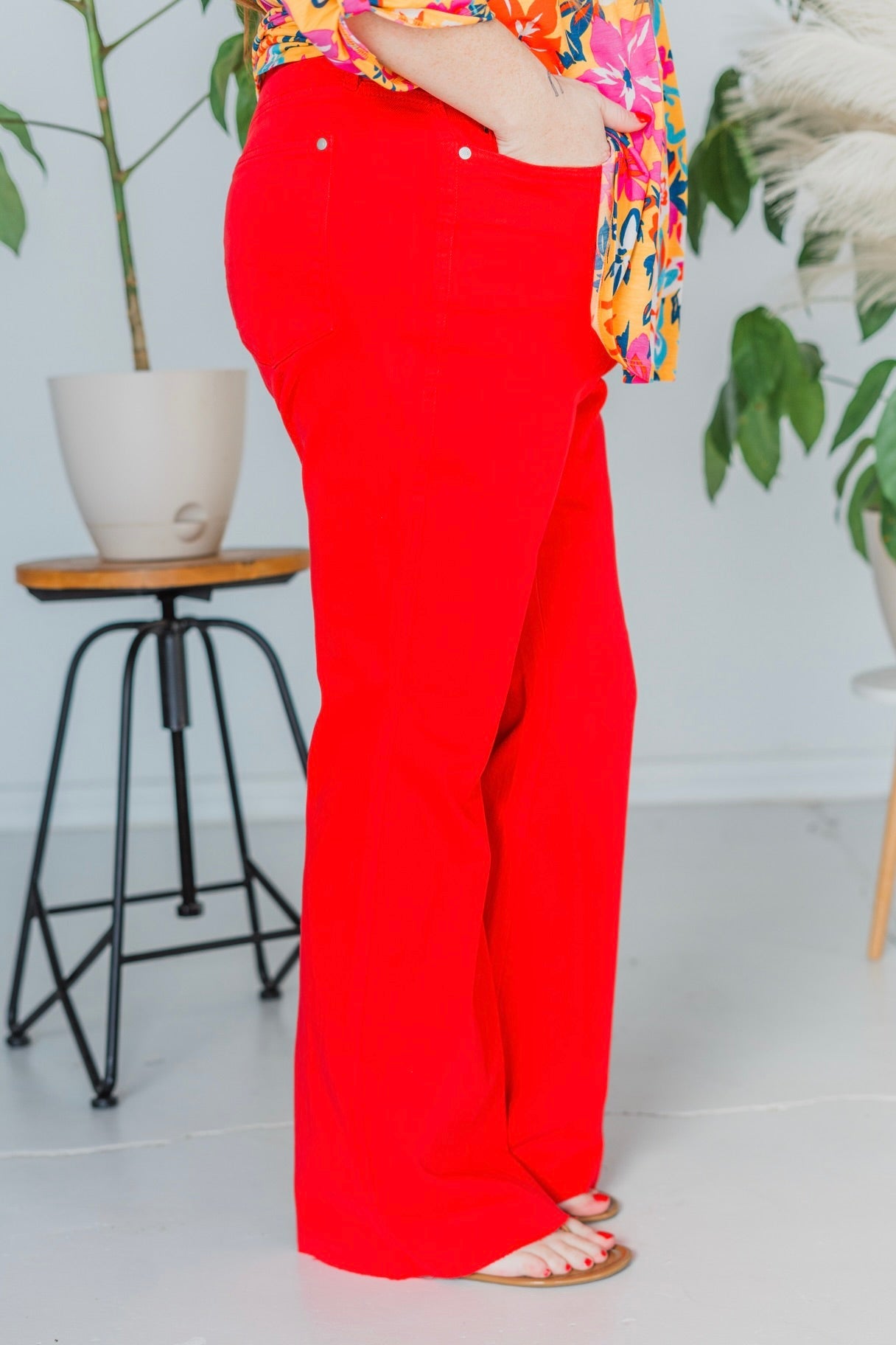 Judy Blue Red High Waist Tummy Control Garment Dyed Flares - Whiskey Skies - JUDY BLUE