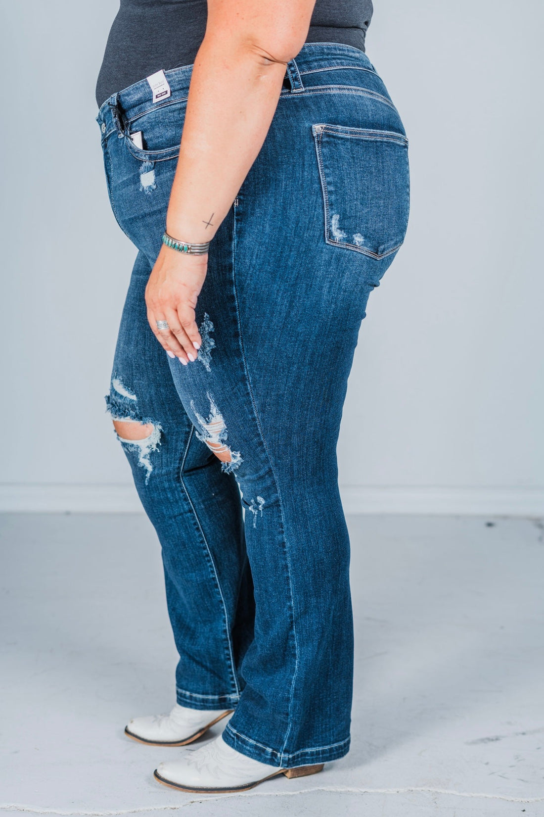 Judy Blue Sanded & Destroyed Bootcut Jeans - Whiskey Skies - JUDY BLUE