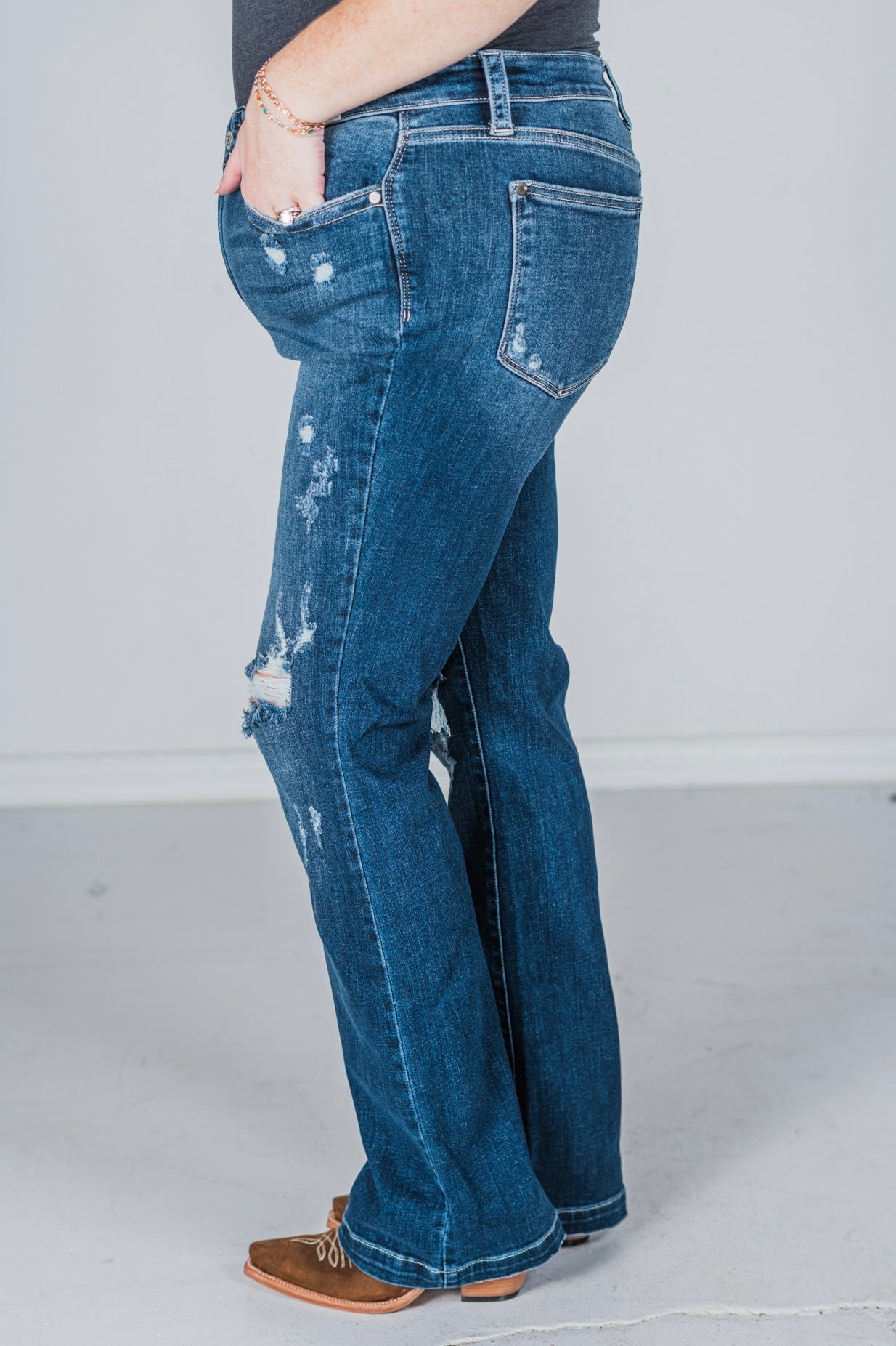 Judy Blue Sanded & Destroyed Bootcut Jeans - Whiskey Skies - JUDY BLUE