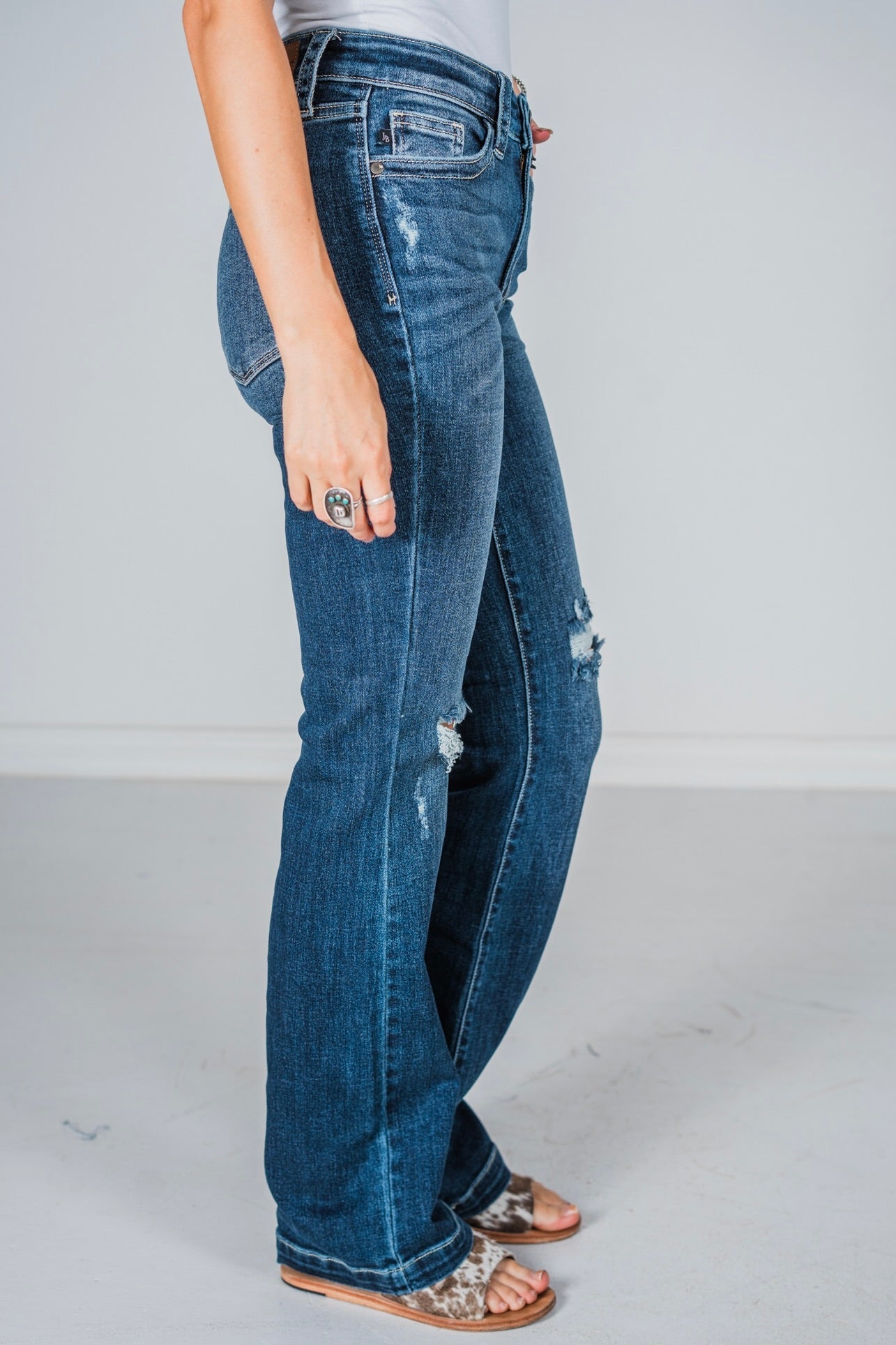 Judy Blue Sanded & Destroyed Bootcut Jeans - Whiskey Skies - JUDY BLUE