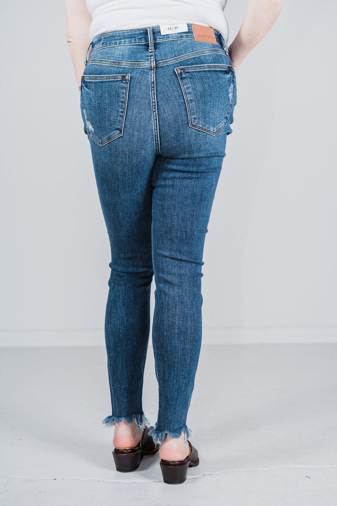 Judy Blue Shark Bite Hem High Waist Skinny Jeans - Whiskey Skies - JUDY BLUE