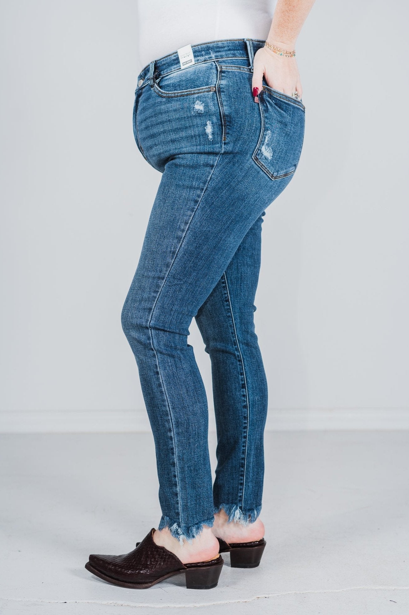 Judy Blue Shark Bite Hem High Waist Skinny Jeans - Whiskey Skies - JUDY BLUE