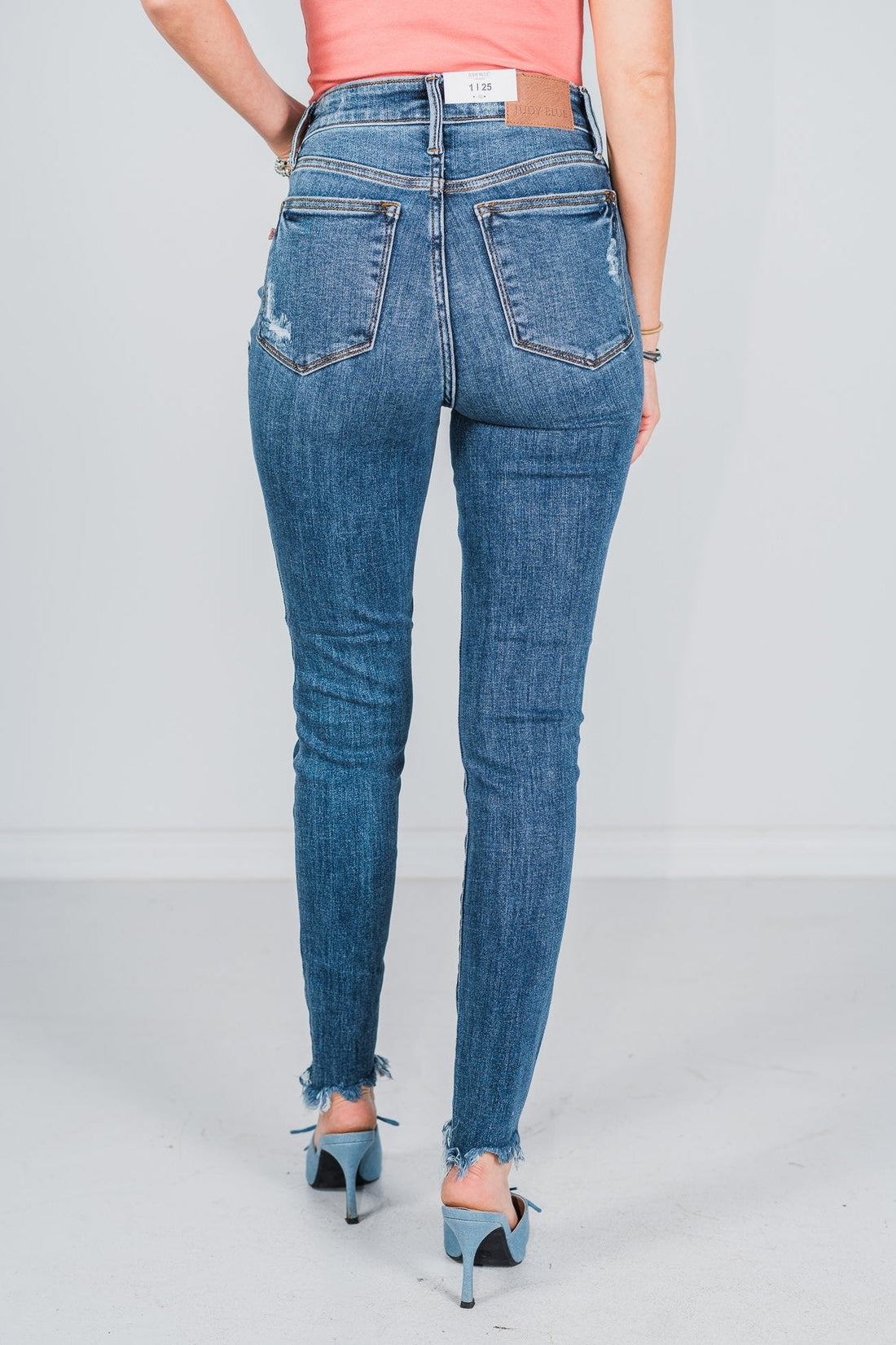 Judy Blue Shark Bite Hem High Waist Skinny Jeans - Whiskey Skies - JUDY BLUE